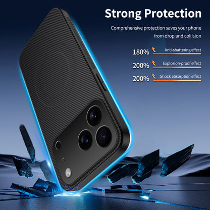 WANLONFENG For iPhone 17 Pro Max Magnetic Case  TQ1 Series Carbon Fiber Texture PC TPU Phone Cover with 2Pcs Screen Films