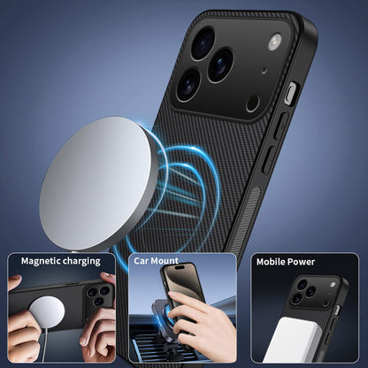 WANLONFENG For iPhone 17 Pro Max Magnetic Case  TQ1 Series Carbon Fiber Texture PC TPU Phone Cover with 2Pcs Screen Films