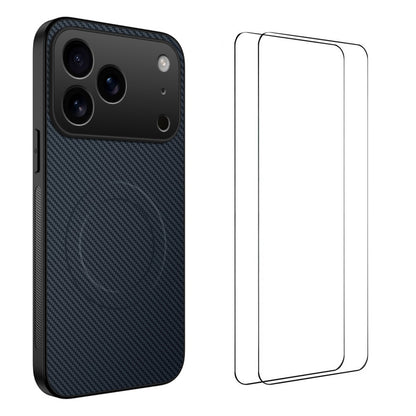 WANLONFENG For iPhone 17 Pro Max Magnetic Case  TQ1 Series Carbon Fiber Texture PC TPU Phone Cover with 2Pcs Screen Films