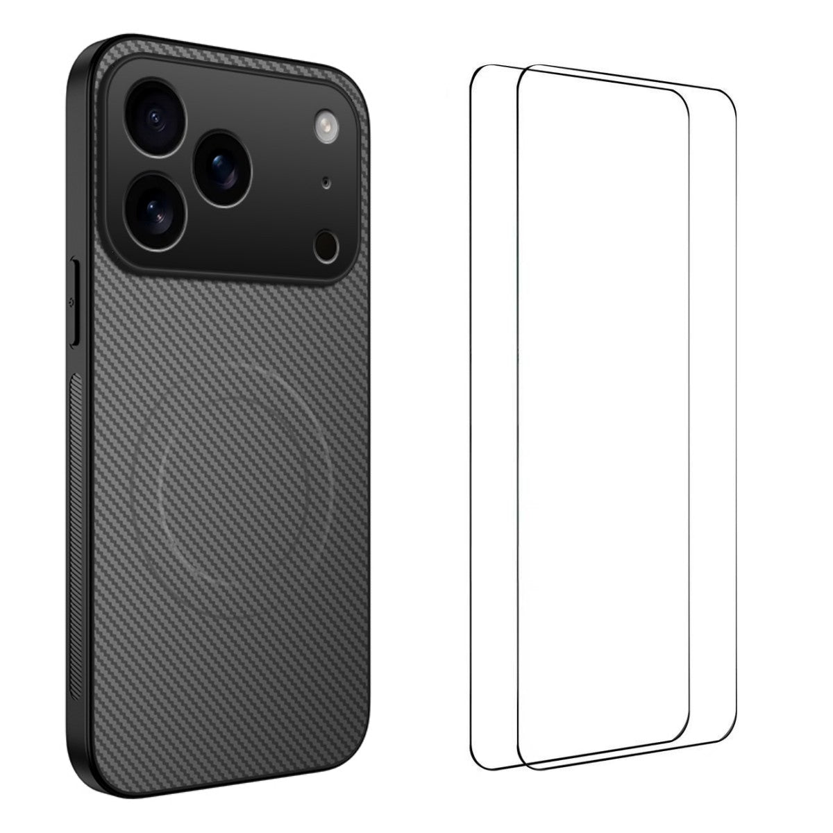 WANLONFENG For iPhone 17 Pro Max Magnetic Case  TQ1 Series Carbon Fiber Texture PC TPU Phone Cover with 2Pcs Screen Films