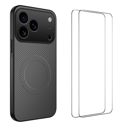 WANLONFENG For iPhone 17 Pro Max Magnetic Case  TQ1 Series Carbon Fiber Texture PC TPU Phone Cover with 2Pcs Screen Films