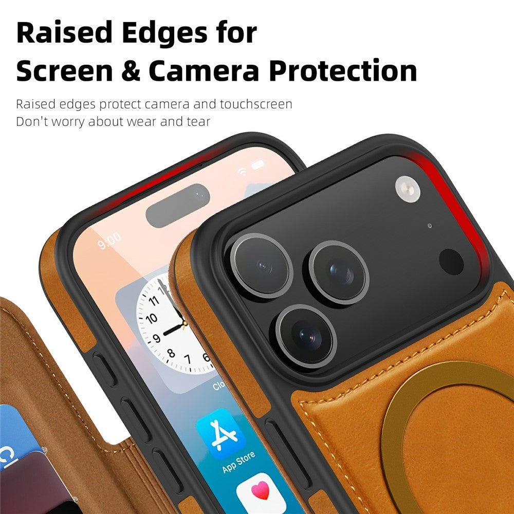 For iPhone 17 Pro Case Compatible with MagSafe RFID Blocking Card Holder Leather Phone Cover