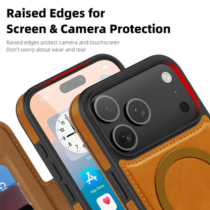 For iPhone 17 Pro Case Compatible with MagSafe RFID Blocking Card Holder Leather Phone Cover