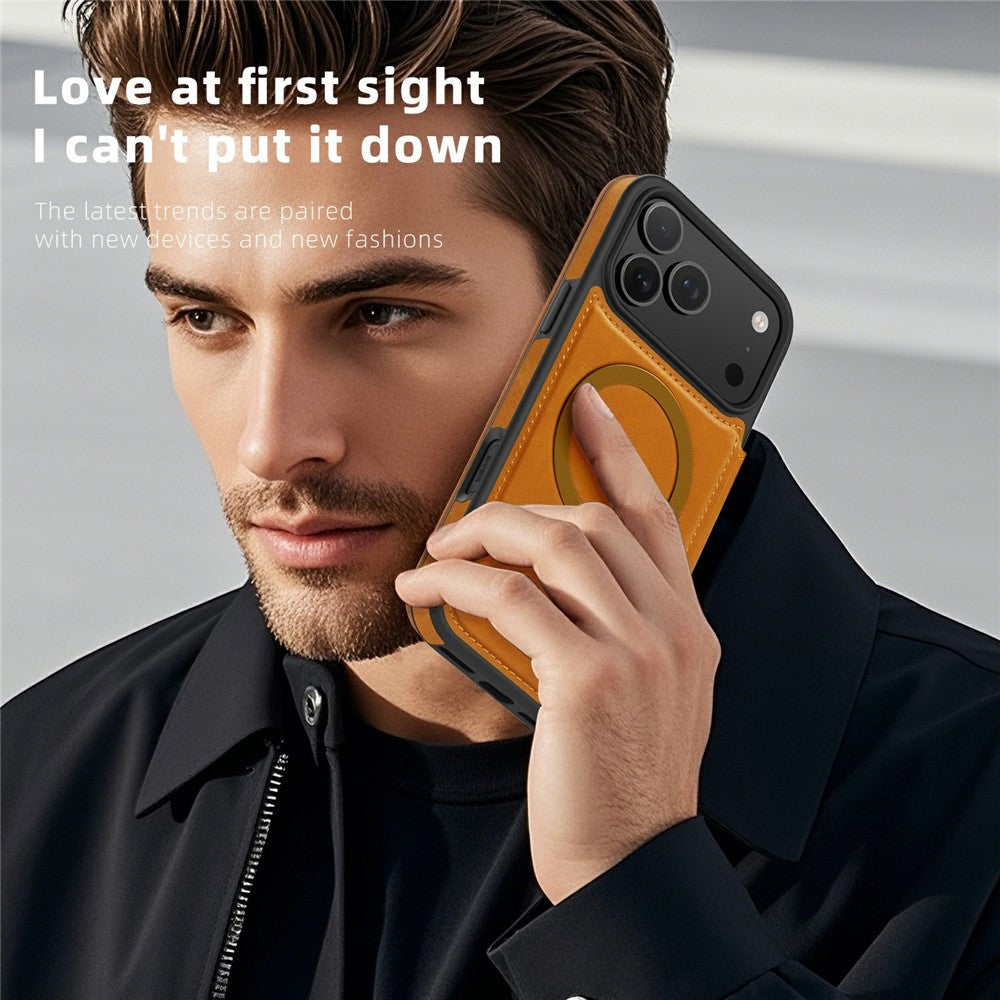 For iPhone 17 Pro Case Compatible with MagSafe RFID Blocking Card Holder Leather Phone Cover