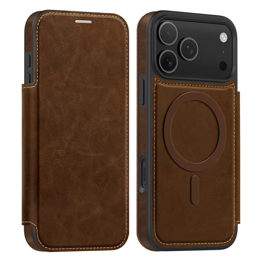 For iPhone 17 Pro Case Compatible with MagSafe RFID Blocking Card Holder Leather Phone Cover