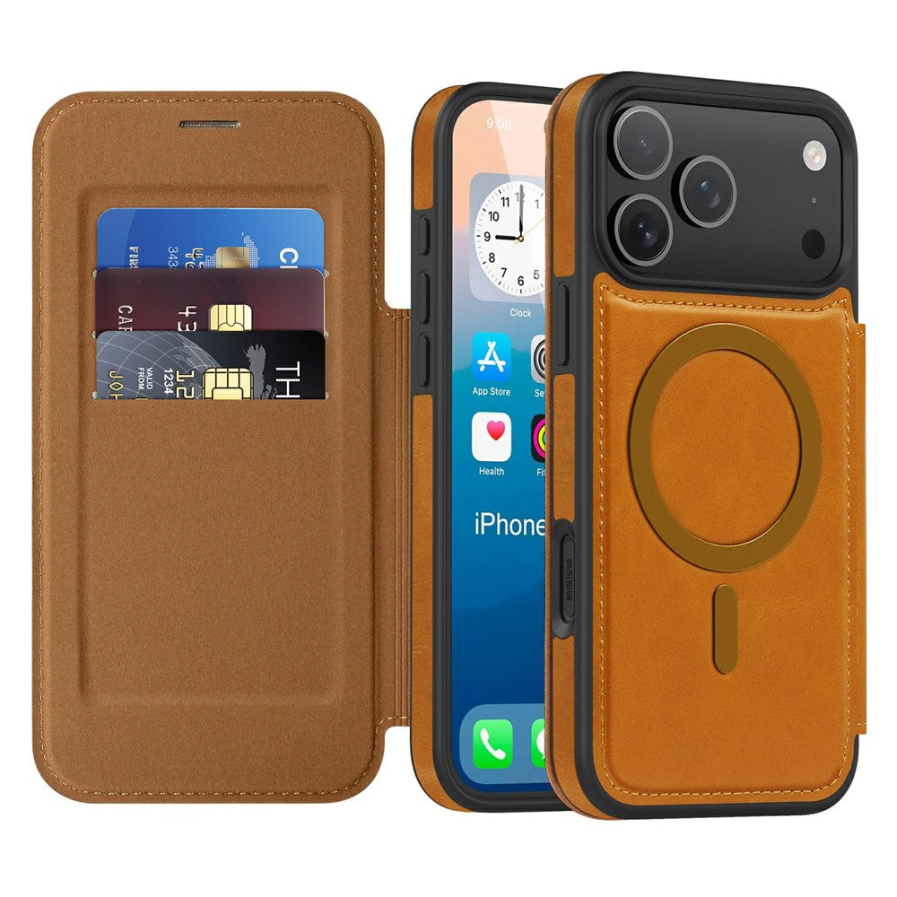 For iPhone 17 Pro Max Case Compatible with MagSafe RFID Blocking Card Holder Leather Phone Cover