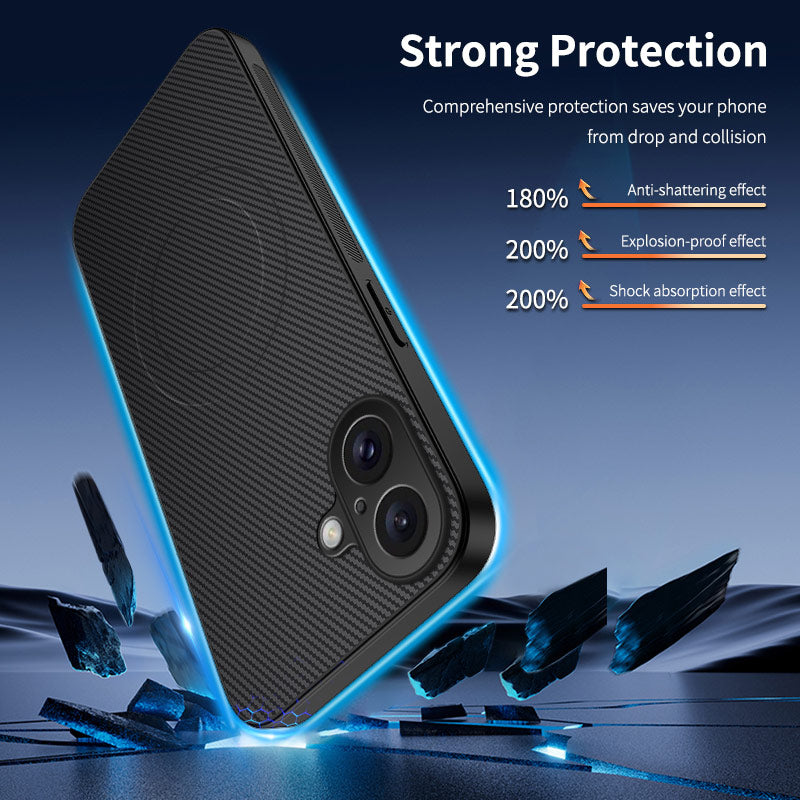 WANLONFENG For iPhone 16 Case Compatible with MagSafe  TQ Series Carbon Fiber Texture PC TPU Phone Cover