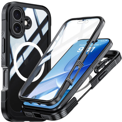 For iPhone 17 Magnetic Case PC + TPU Phone Cover with Tempered Glass Screen Film