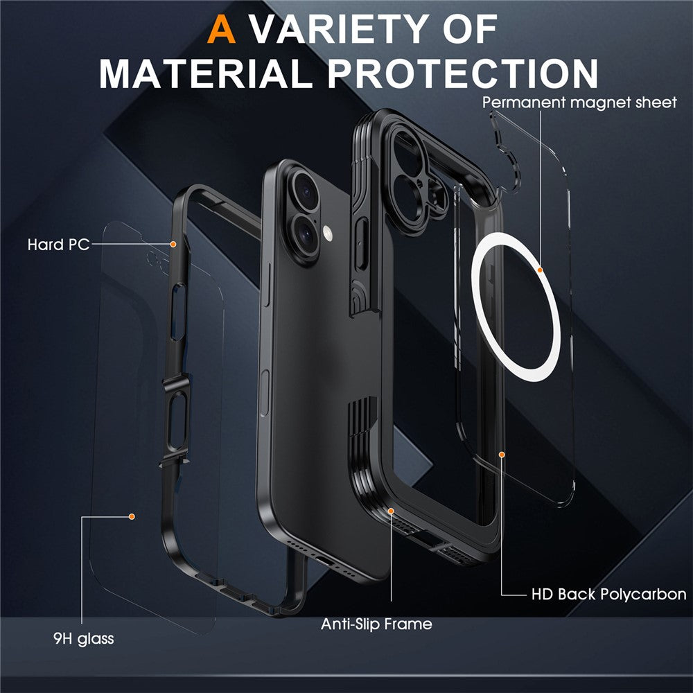 For iPhone 17 Magnetic Case PC + TPU Phone Cover with Tempered Glass Screen Film