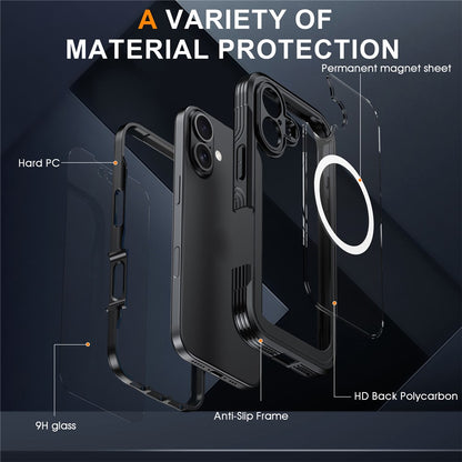 For iPhone 17 Magnetic Case PC + TPU Phone Cover with Tempered Glass Screen Film