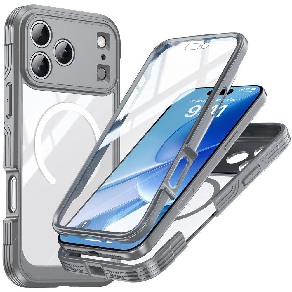 For iPhone 17 Pro Magnetic Case PC + TPU Phone Cover with Tempered Glass Screen Film