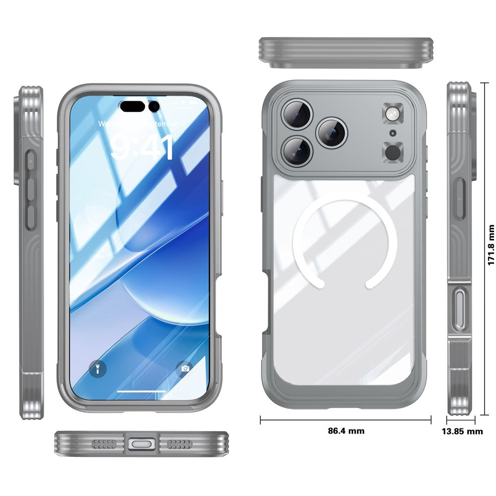 For iPhone 17 Pro Magnetic Case PC + TPU Phone Cover with Tempered Glass Screen Film