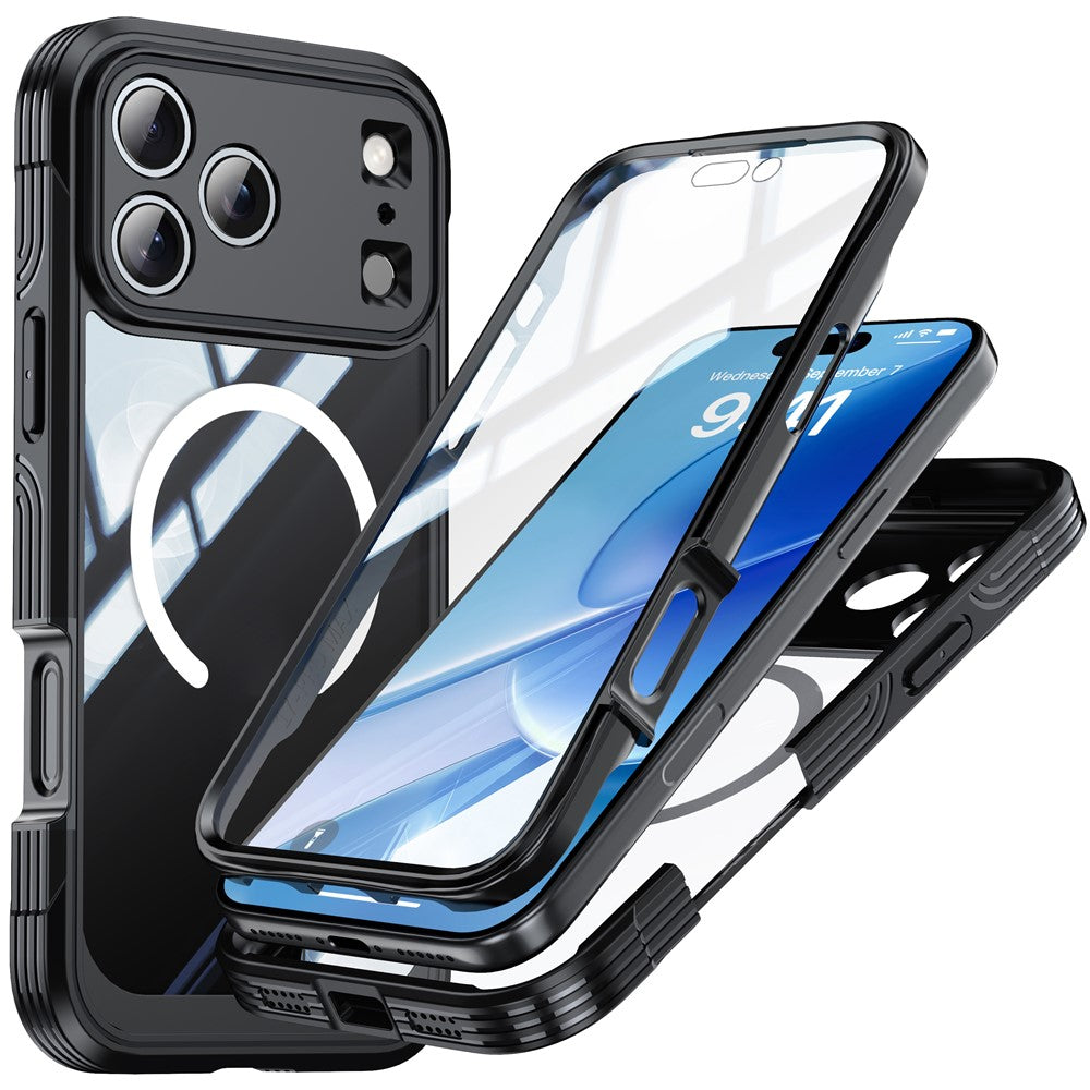 For iPhone 17 Pro Magnetic Case PC + TPU Phone Cover with Tempered Glass Screen Film