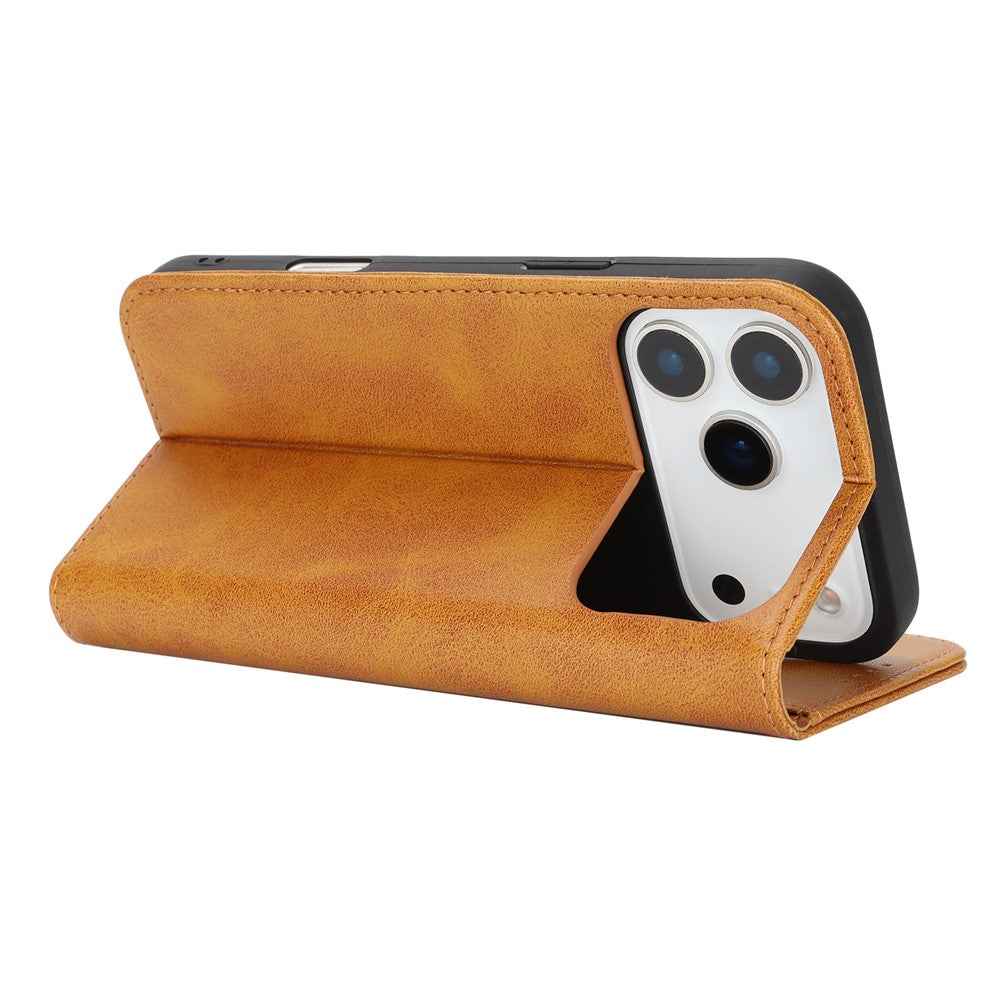 For iPhone 17 Pro Case PU Leather Calf Textured Magnetic Closing Smart Phone Cover