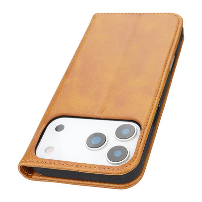 For iPhone 17 Pro Case PU Leather Calf Textured Magnetic Closing Smart Phone Cover