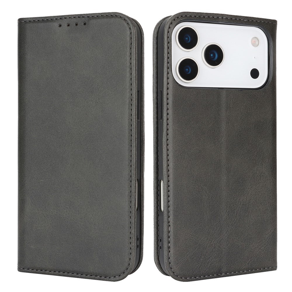 For iPhone 17 Pro Case PU Leather Calf Textured Magnetic Closing Smart Phone Cover