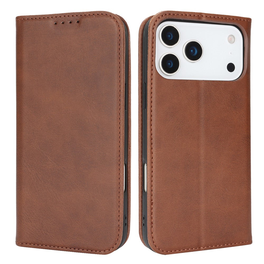 For iPhone 17 Pro Case PU Leather Calf Textured Magnetic Closing Smart Phone Cover