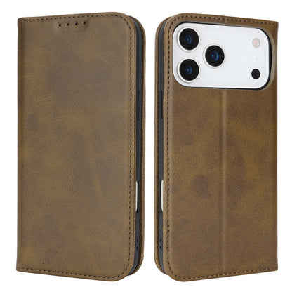 For iPhone 17 Pro Case PU Leather Calf Textured Magnetic Closing Smart Phone Cover