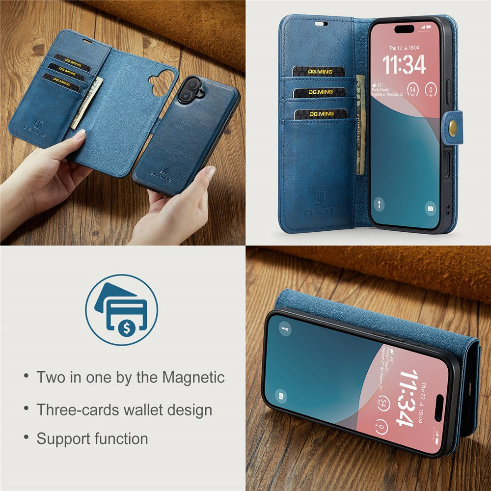 DG.MING for iPhone 17 Case Detachable Split Leather Phone Cover