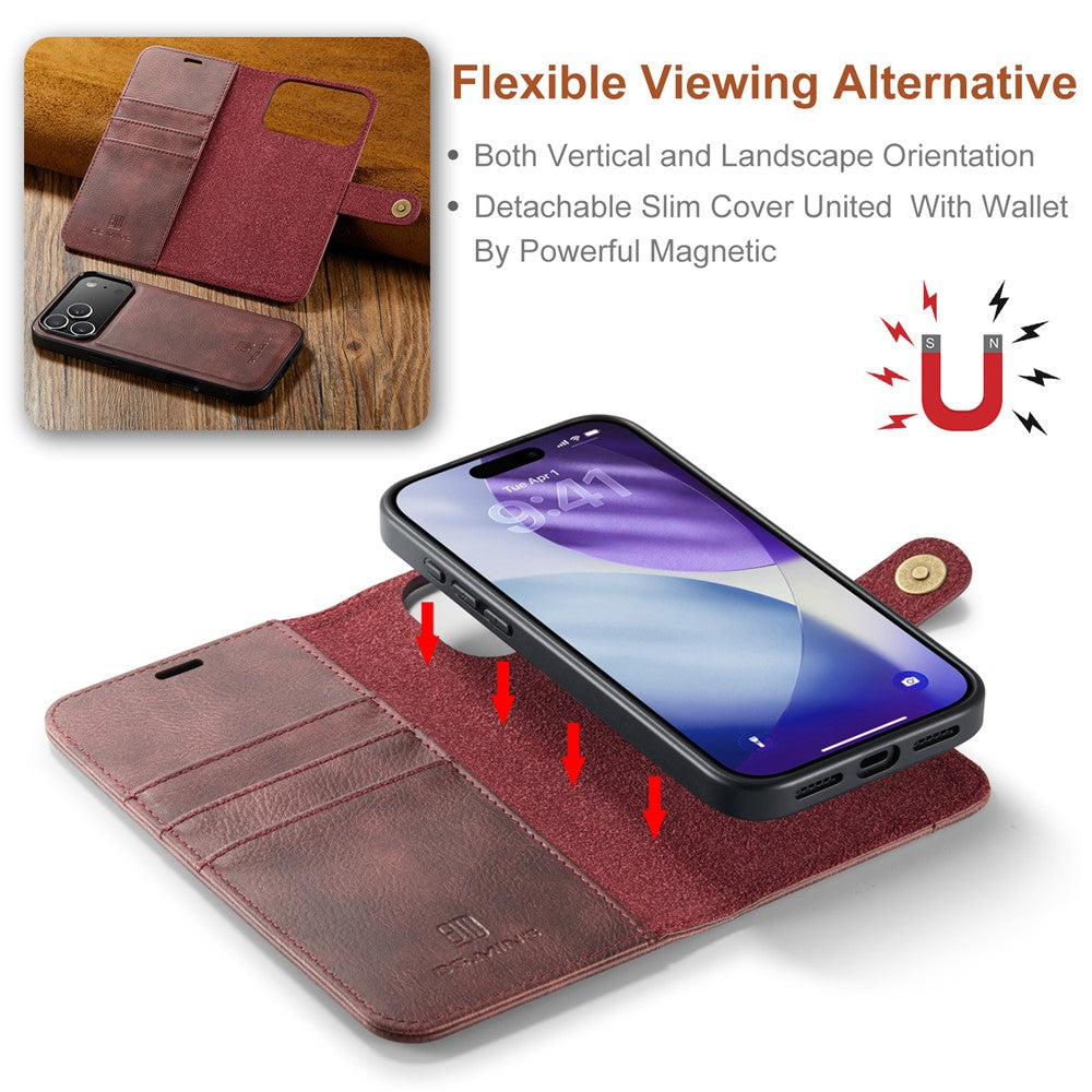DG.MING for iPhone 17 Pro Max Case Detachable Split Leather Phone Cover