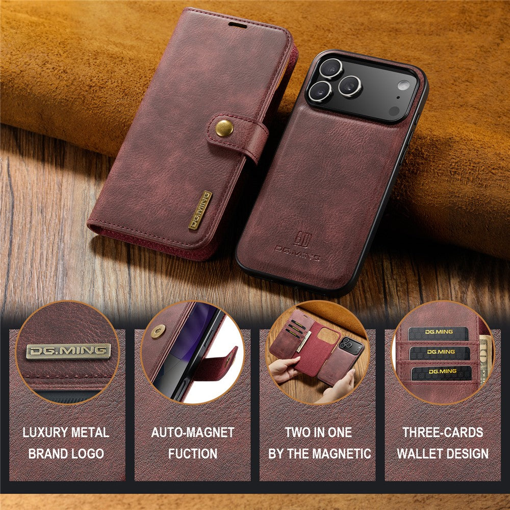 DG.MING for iPhone 17 Pro Max Case Detachable Split Leather Phone Cover