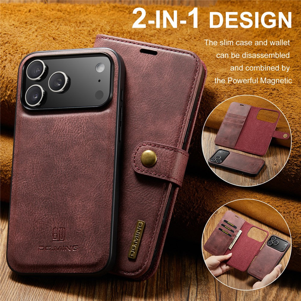 DG.MING for iPhone 17 Pro Max Case Detachable Split Leather Phone Cover