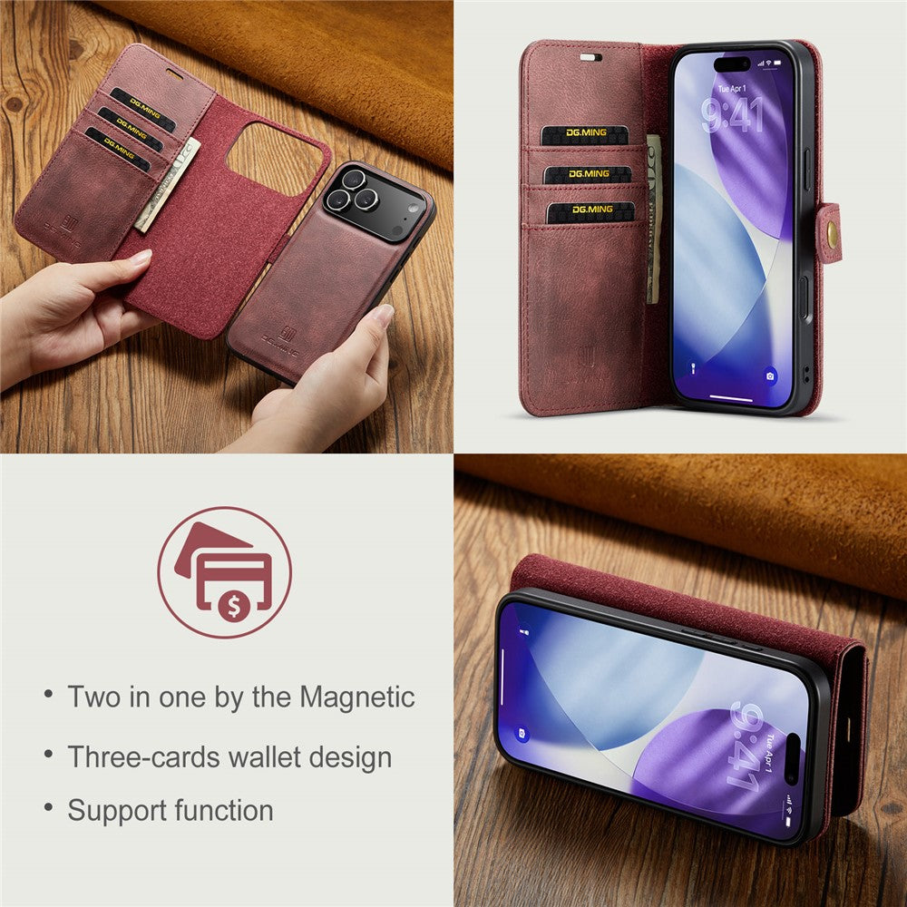 DG.MING for iPhone 17 Pro Max Case Detachable Split Leather Phone Cover