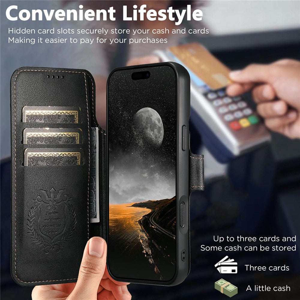 SUTENI Q-05 For iPhone 17 Pro Wallet Case 2 in 1 Detachable Leather Flip Phone Cover with Stand