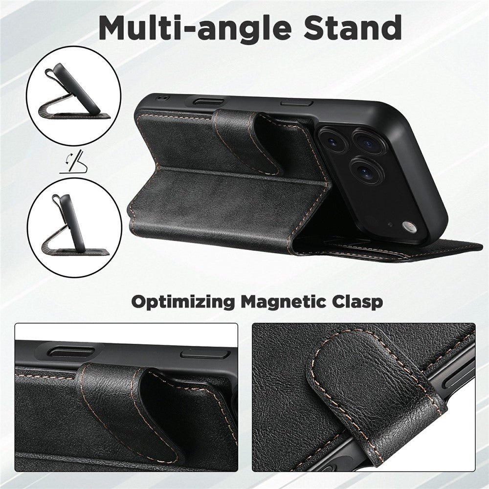 SUTENI Q-05 For iPhone 17 Pro Wallet Case 2 in 1 Detachable Leather Flip Phone Cover with Stand