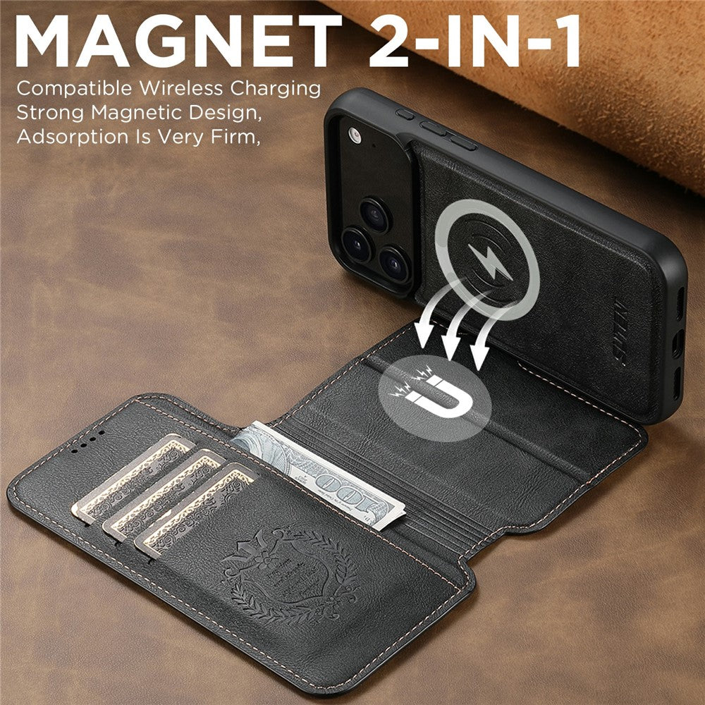 SUTENI Q-05 For iPhone 17 Pro Wallet Case 2 in 1 Detachable Leather Flip Phone Cover with Stand