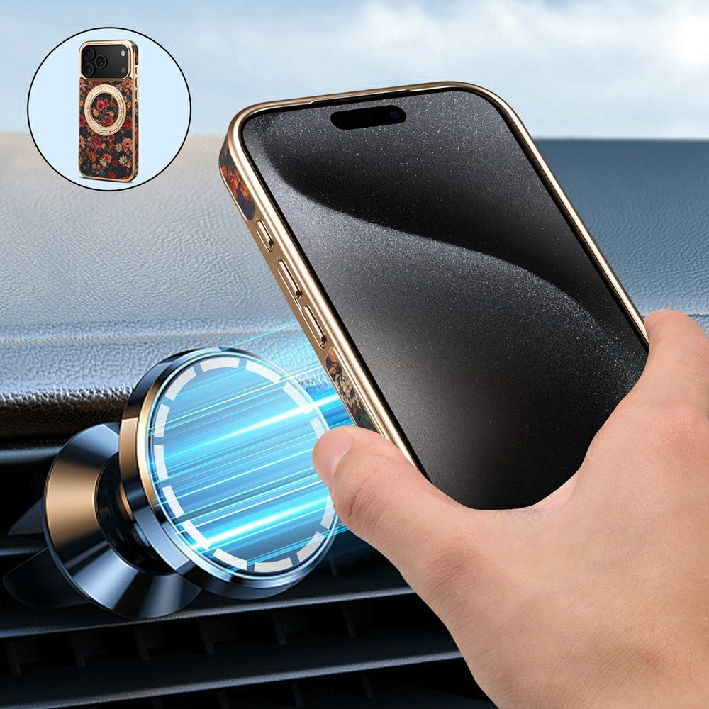 A22 For iPhone 17 Pro Max Case Compatible with MagSafe Kickstand Electroplated Floral Phone Cover