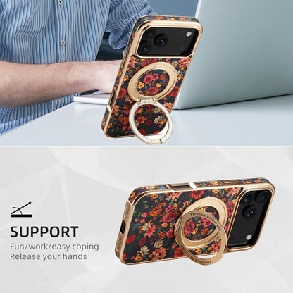 A22 For iPhone 17 Pro Max Case Compatible with MagSafe Kickstand Electroplated Floral Phone Cover