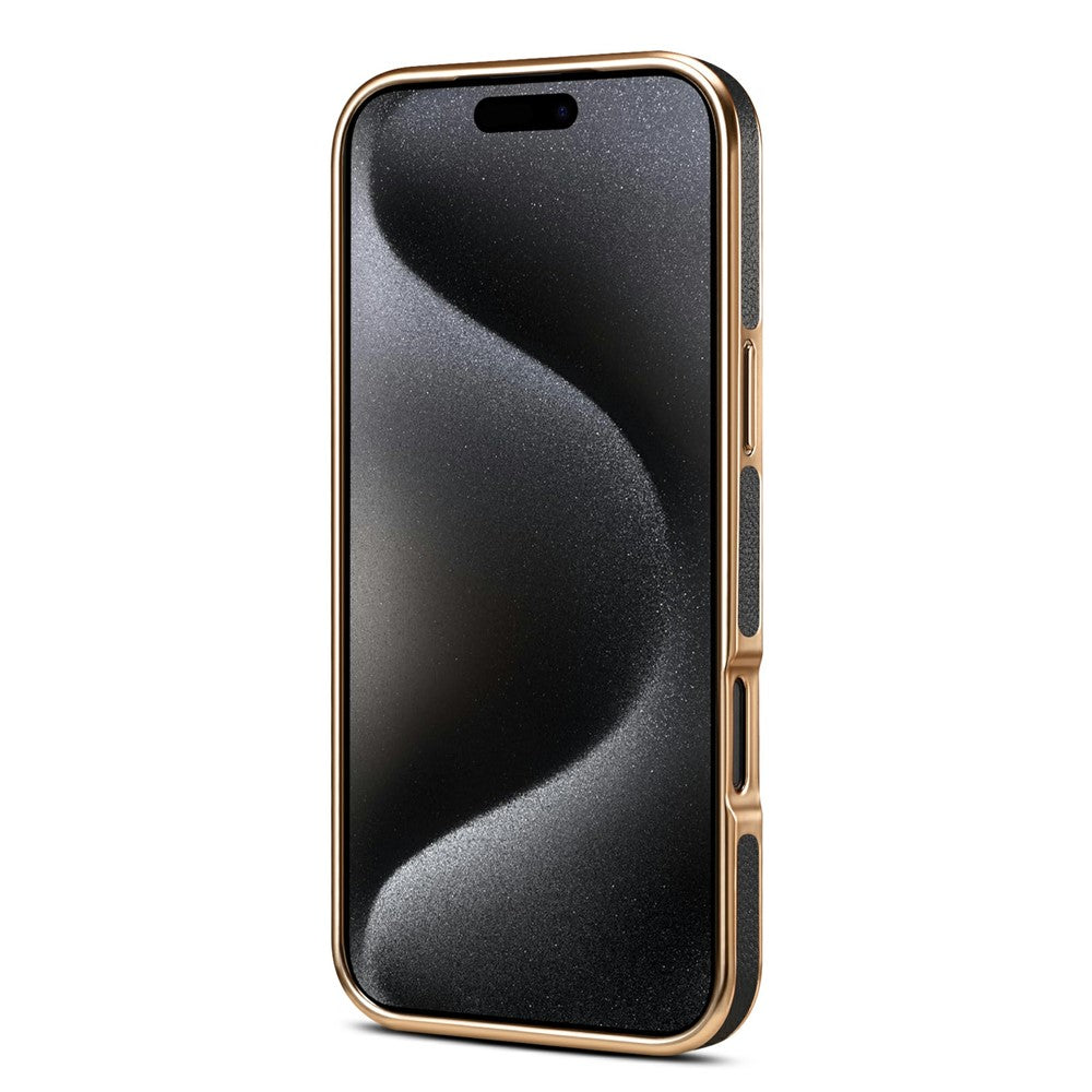 DENIOR For iPhone 17 Pro Max Case Genuine Cow Leather Coated PC + TPU Electroplating Phone Cover