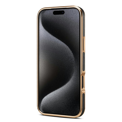 DENIOR For iPhone 17 Pro Max Case Genuine Cow Leather Coated PC + TPU Electroplating Phone Cover