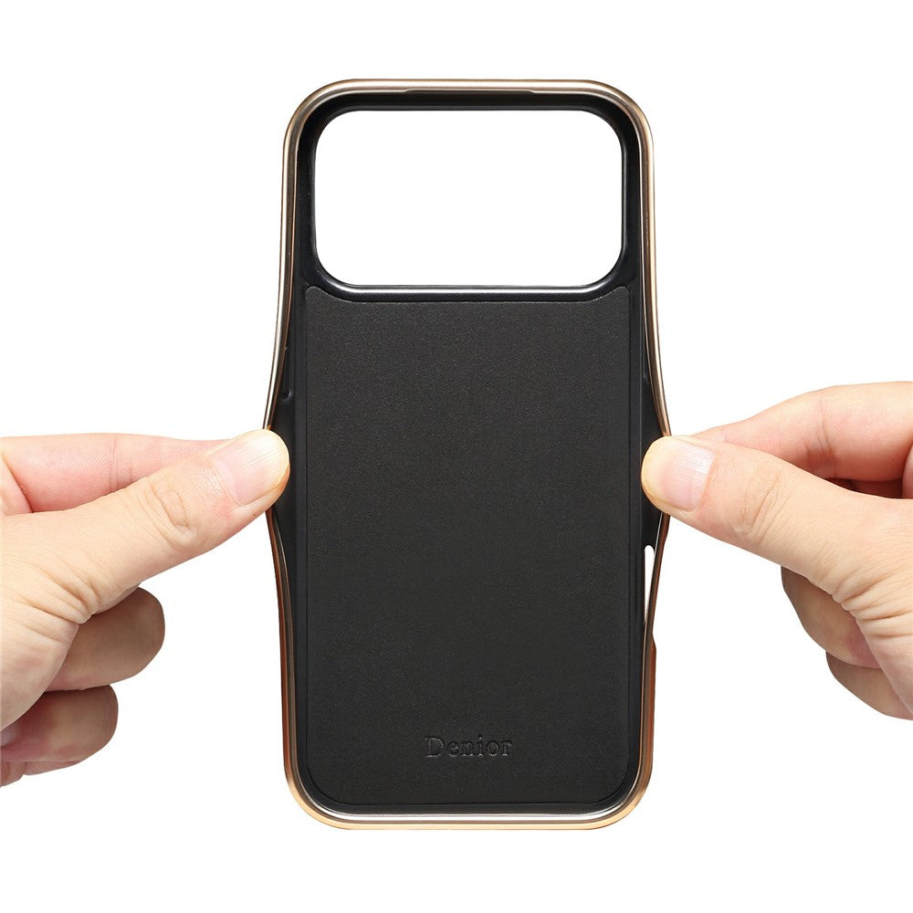 DENIOR For iPhone 17 Pro Max Case Genuine Cow Leather Coated PC + TPU Electroplating Phone Cover
