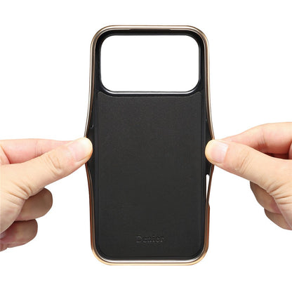 DENIOR For iPhone 17 Pro Max Case Genuine Cow Leather Coated PC + TPU Electroplating Phone Cover