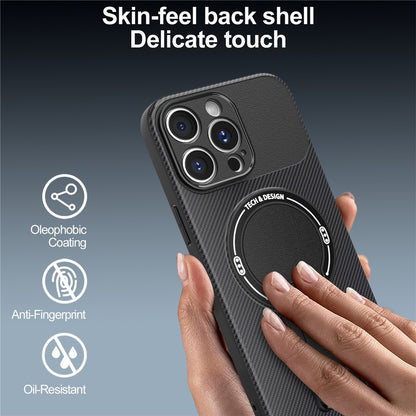 For iPhone 15 Pro Case with Kickstand Carbon Fiber Texture PC + TPU Phone Cover