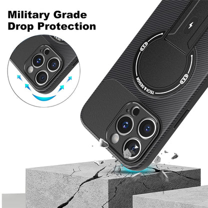 For iPhone 15 Pro Case with Kickstand Carbon Fiber Texture PC + TPU Phone Cover