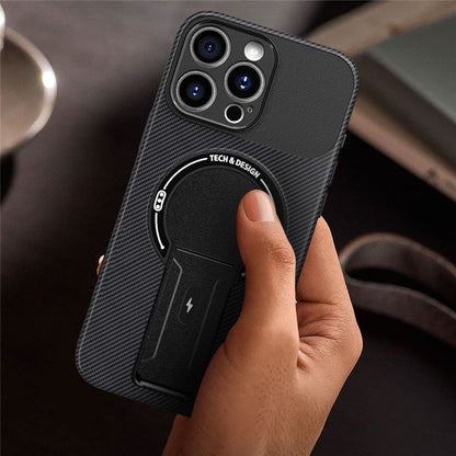 For iPhone 15 Pro Case with Kickstand Carbon Fiber Texture PC + TPU Phone Cover