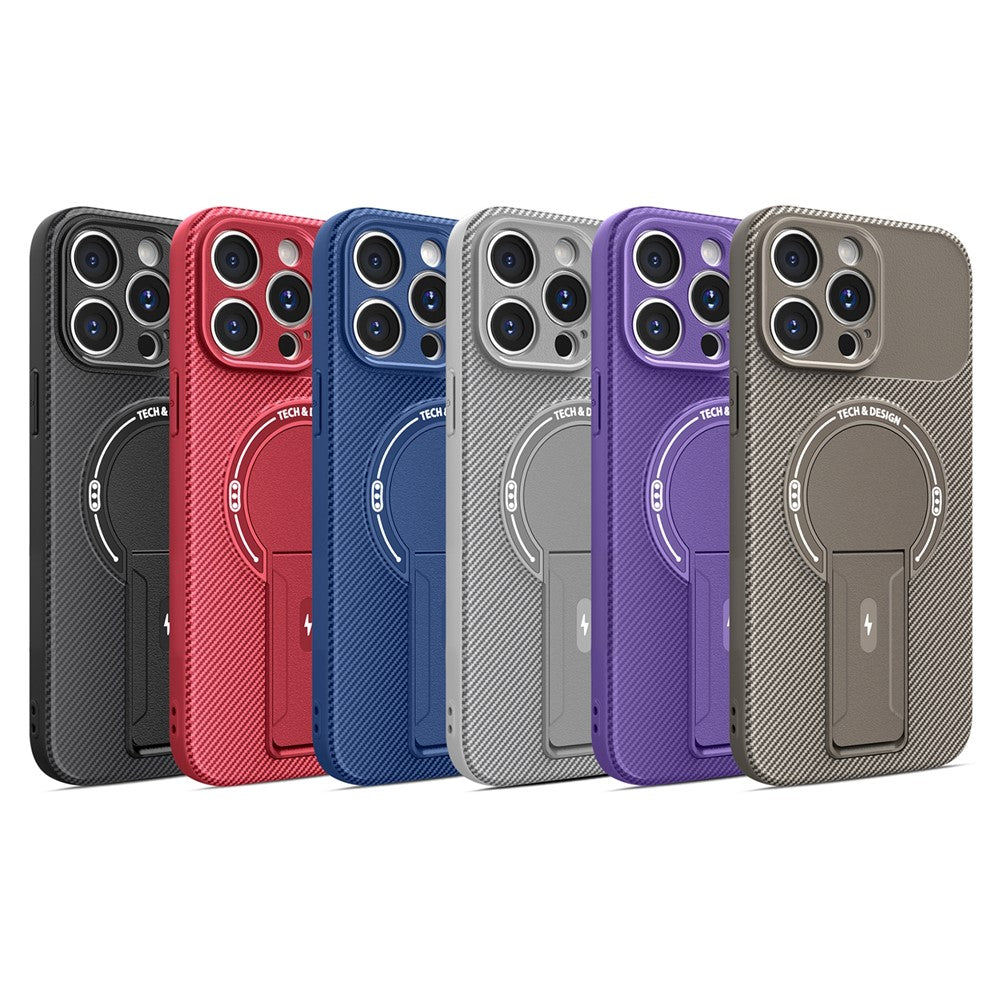 For iPhone 15 Pro Case with Kickstand Carbon Fiber Texture PC + TPU Phone Cover