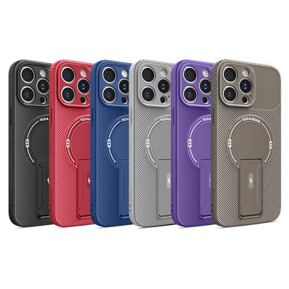 For iPhone 15 Pro Case with Kickstand Carbon Fiber Texture PC + TPU Phone Cover