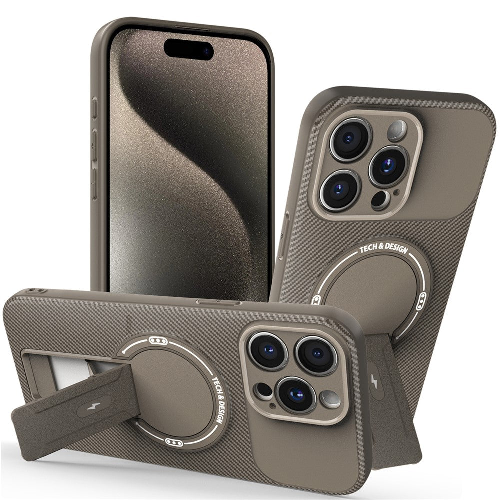 For iPhone 15 Pro Case with Kickstand Carbon Fiber Texture PC + TPU Phone Cover