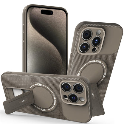 For iPhone 15 Pro Case with Kickstand Carbon Fiber Texture PC + TPU Phone Cover
