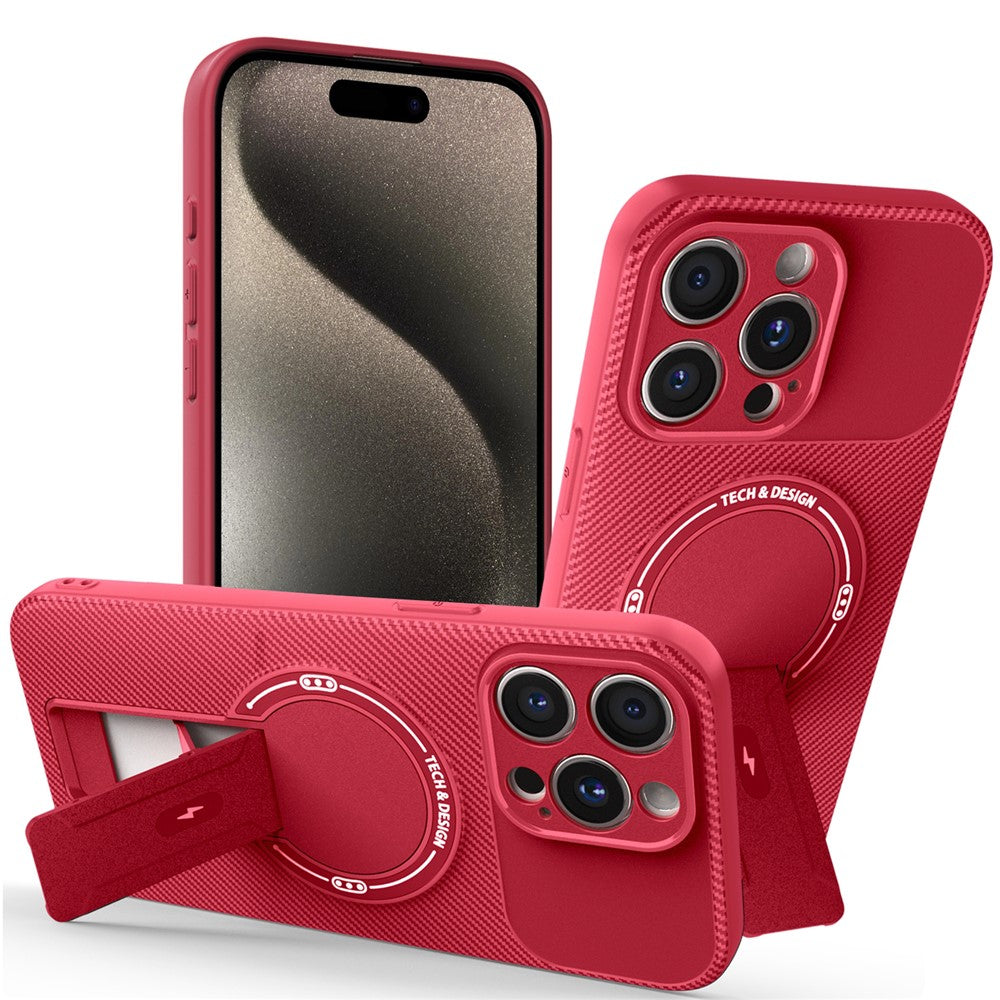 For iPhone 15 Pro Case with Kickstand Carbon Fiber Texture PC + TPU Phone Cover