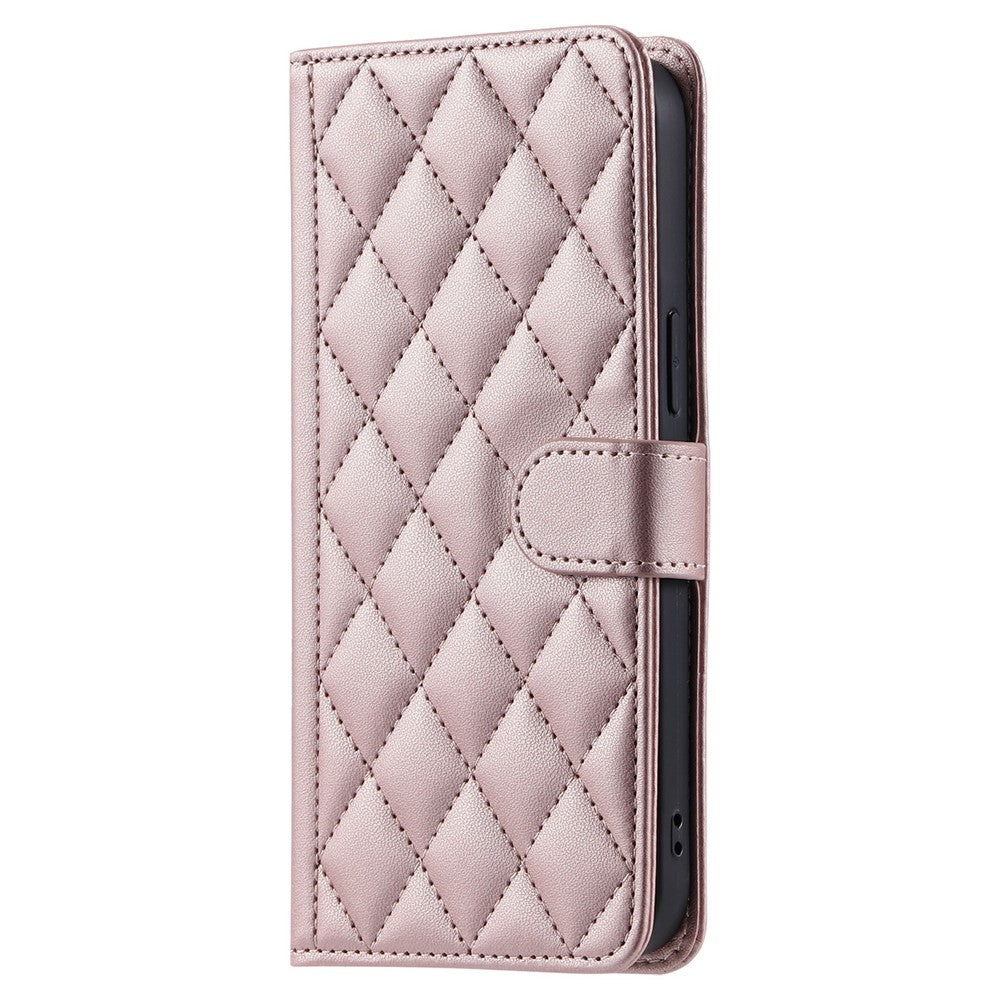 For iPhone 17 Case Wallet Rhombus Grid PU Leather Phone Cover with Shoulder Strap / Wrist Strap