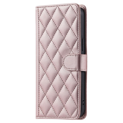 For iPhone 17 Case Wallet Rhombus Grid PU Leather Phone Cover with Shoulder Strap / Wrist Strap