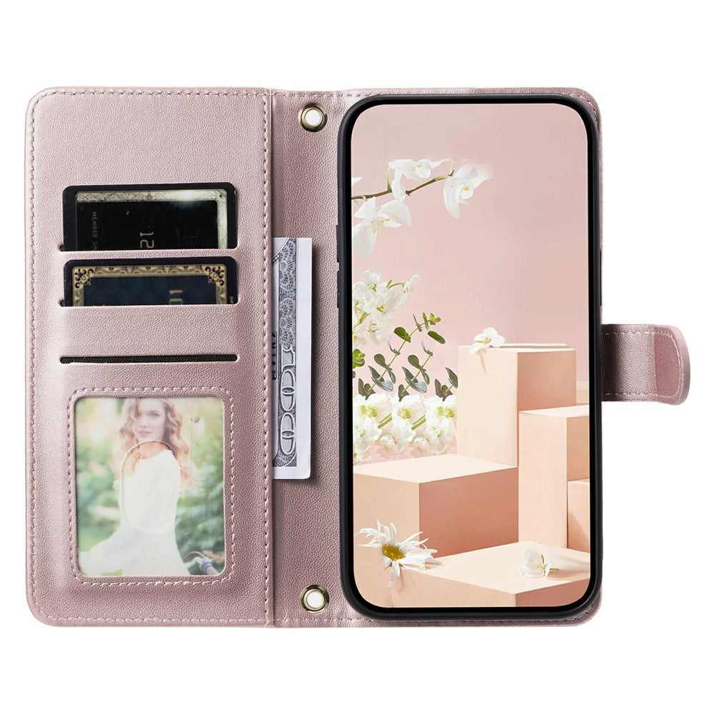 For iPhone 17 Case Wallet Rhombus Grid PU Leather Phone Cover with Shoulder Strap / Wrist Strap