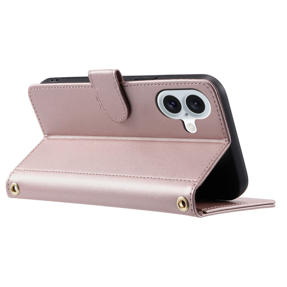 For iPhone 17 Case Wallet Rhombus Grid PU Leather Phone Cover with Shoulder Strap / Wrist Strap