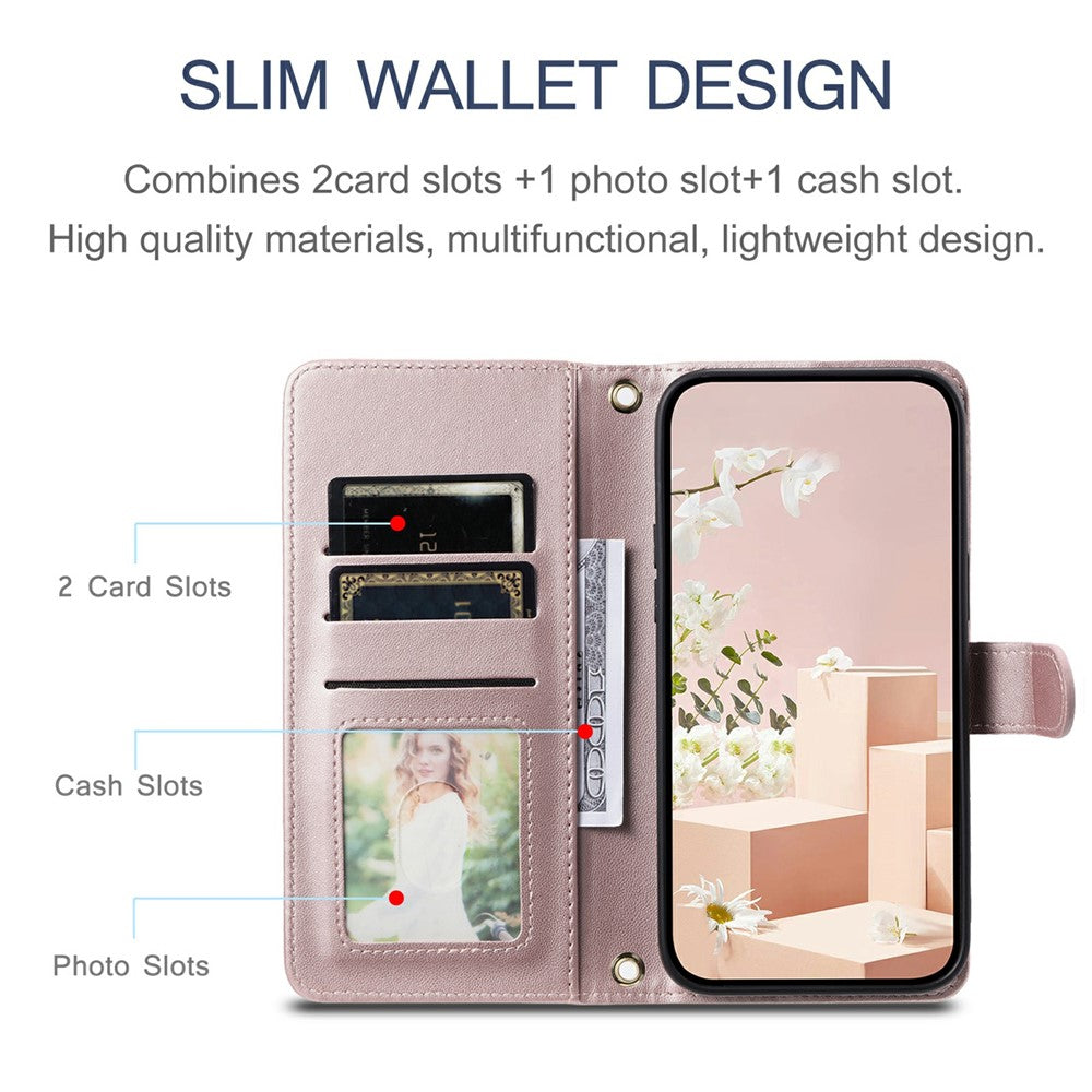 For iPhone 17 Case Wallet Rhombus Grid PU Leather Phone Cover with Shoulder Strap / Wrist Strap