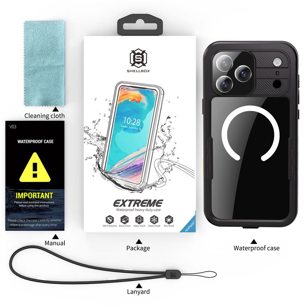 SHELLBOX For iPhone 17 Pro Max IP68 Waterproof Case Compatible with MagSafe Clear Phone Cover